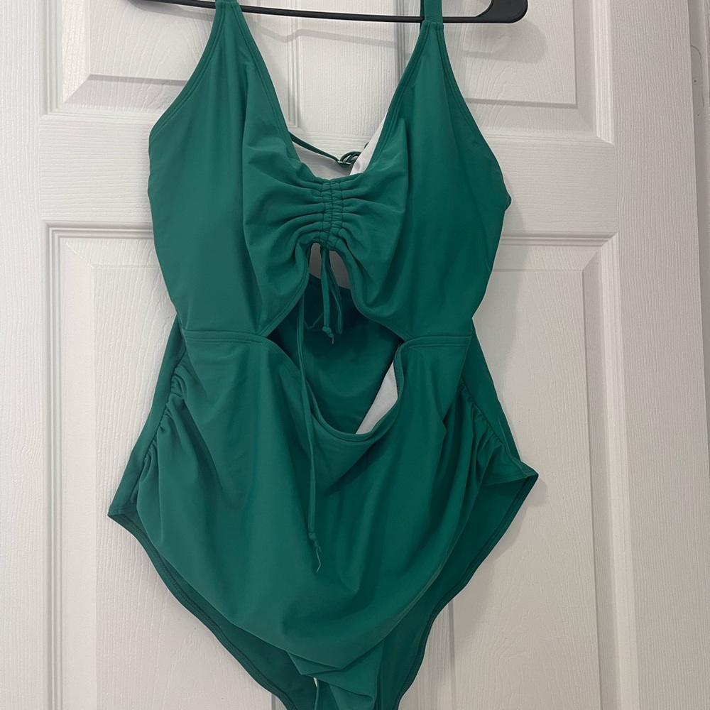 Green Ruched One-Piece Swimsuit